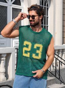 Manfinity Homme Plus Size Men's Crew Neck Sleeveless Digital Graphic Detail Casual Tank Top