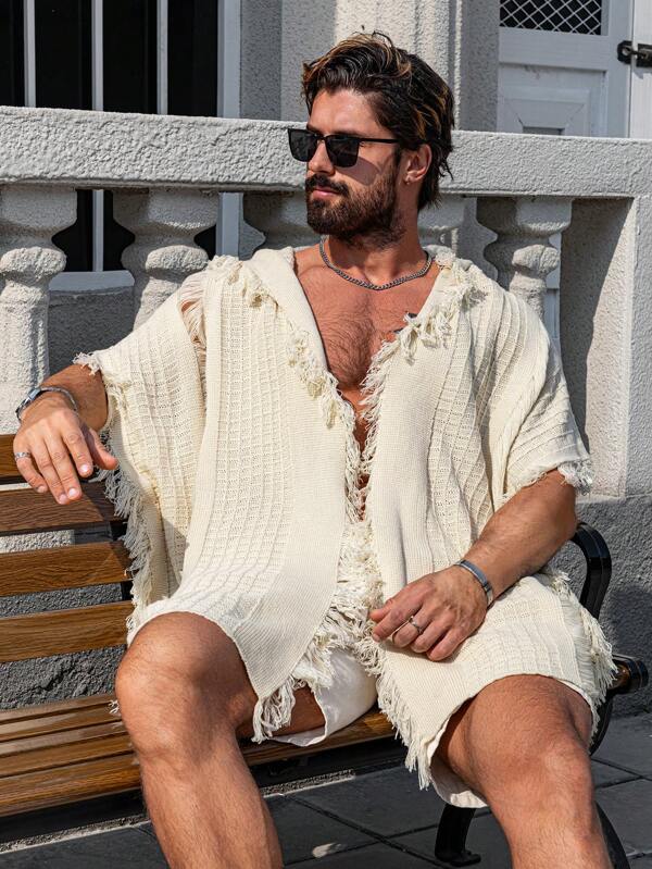 Manfinity RSRT Herren Oversized Lässig Einfarbige Kapuzenjacke mit Quastenverzierung
