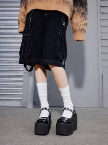 Sugerpunk 女士黑色高跟厚底玛丽珍鞋，时尚厚底秋季鞋 - 黑色 - 查看 5