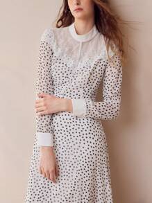MOTF PREMIUM POLKA DOT CONTRAST LACE DRESS,SPRING/SUMMER - White - View 7