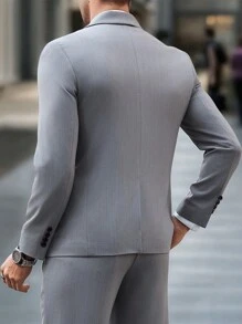 Manfinity Mode Bộ quần áo vest và áo khoác vest ôm vừa vặn hai hàng khuy ve nhọn cho nam, tiện dụng với nhiều túi, bộ vest hai mảnh thường ngày cho công sở - Xám - Xem 3