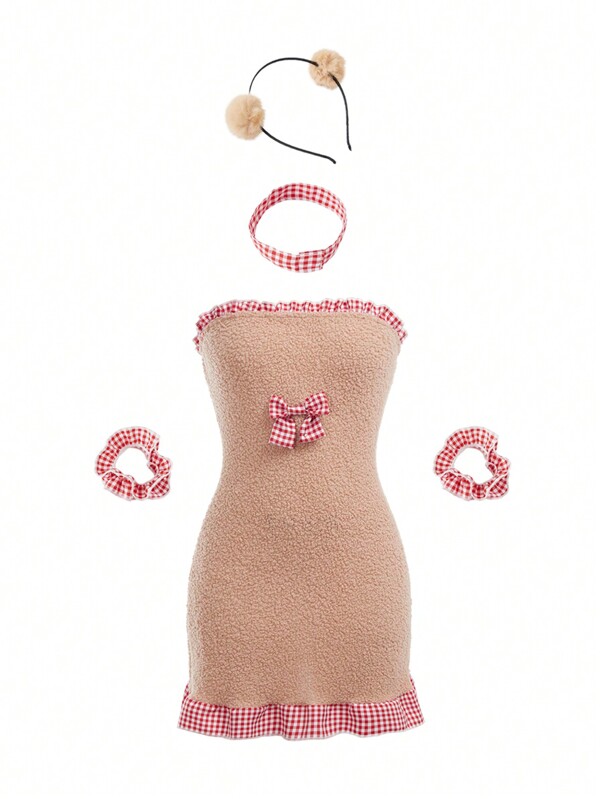 4 Pcs/Set Headband Skirt Armlet Necklace Bear Costume Accessories, Suitable For Teenage Girls