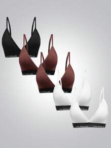 EasyFave 5pcs/Pack Women Minimalistic Letter Print Wireless Bras - Multicolor - View 3
