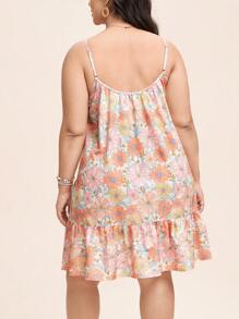 SHEIN LUNE 大码女式情人节夏季花卉印花吊带连衣裙可调节肩带宽松夏季休闲波西米亚风连衣裙 - 彩色 - 查看 2