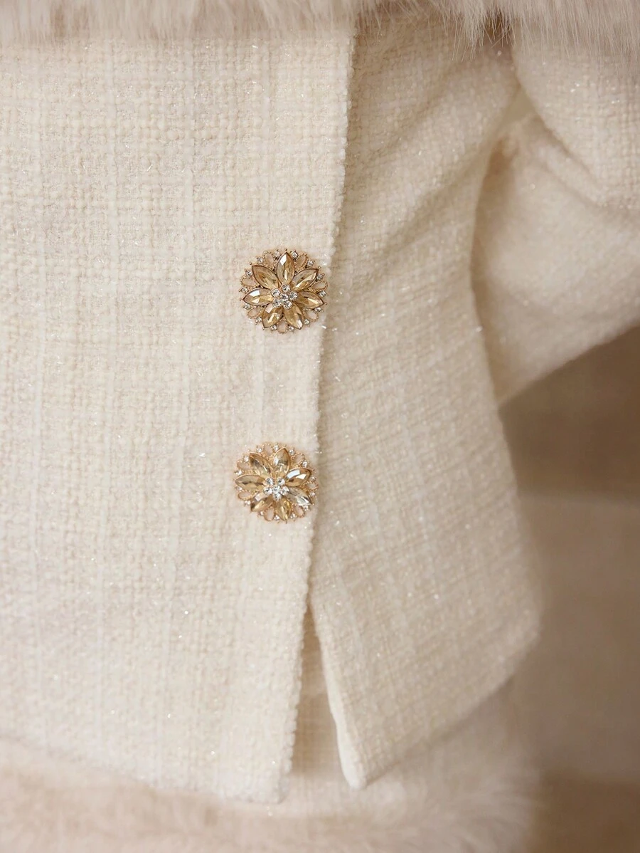 MOTF Soiréza WOOL TWEED CONTRAST FUZZY TRIM OFF SHOULDER JACKET - Beige - View 2