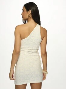 MISSGUIDED 奢华单肩褶皱迷你连衣裙，纹理蕾丝，适合晚宴、婚礼宾客等特殊场合，修身显瘦，尽显迷人风采