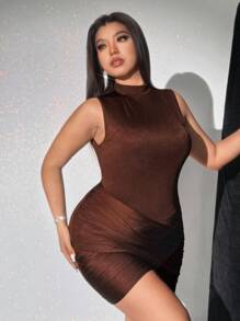 Viva Relle Plus Size Sleeveless Solid Color Casual Daily Dress, Minimalist And Fashionable