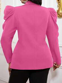 Fleurora Autumn And Winter Casual Black Woven Lapel Leg-Of-Mutton Sleeve Long Sleeve Plus Size Blazers - Hot Pink - View 2