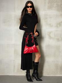 SHEIN ICON Ladies, Women Shoulder Bag, Hobo Bag, Fashionable, Personalized, Simple, Versatile, Street, Sweet And Cool Girls, Hot Girls, Y2k, Bowknot, Red, Ballet Style, Teenagers, Valentine's Day Valentines - Red - View 8