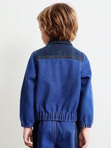 SHEIN Leap Crew Young Boys' Turn-Down Collar Loose Fit Contrast Color Denim Jacket - Blue - View 2