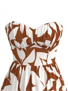 Vivid Eden Robe bandeau imprimée de plantes décontractée de vacances pour femmes - Kaki - Voir 9