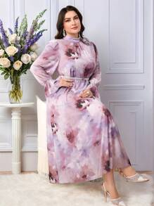 Modelyn 大码优雅扎染花卉印花连衣裙 - 淡紫色 - 查看 2
