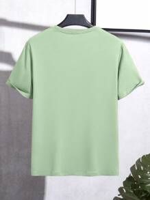 Manfinity Homme Men's Letter Print Crew Neck Short Sleeve Casual T-Shirt - Mint Green - View 2