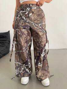 Flirla 大码女款植物系列复古 Y2K 休闲宽松直筒裤 - 彩色 - 查看 3