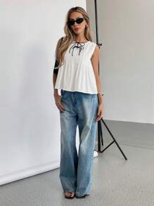 SHEIN Essnce Women's Sleeveless Tank Top, Minimalist Fashion Casual Everyday Wear