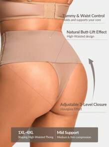 2 Packs Plus Size Shaping High-Waisted Thong Set Shapewear Bottom Body Shaper Butt Lifter With Adjustable 3-Level Closure Butt Lifter-Tummy Waist Control - Apricot - View 2