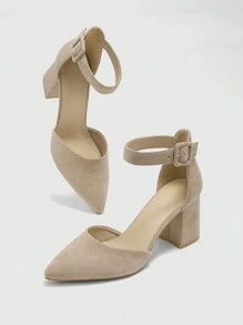 CUCCOO BIZCHIC Women's Fashion Pointed-Toe Ankle-Strap Chunky Heels Spring Shoes Spring Break Easter - Apricot - View 6