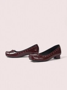 CUCCOO DOLLMOD Women's Square Toe Gray High Heel Shoes, Cylindrical Heel, Casual & Retro Style - Burgundy - View 8