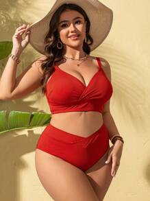 Swim Vcay Plus Size New Year's Party Swimwear Bikini Set, For Summer Beach Vacation