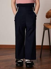 PrepCrw Young Girls' Blue Waisted With Elastic Waist Pants, Spring & Summer - Blue - View 5