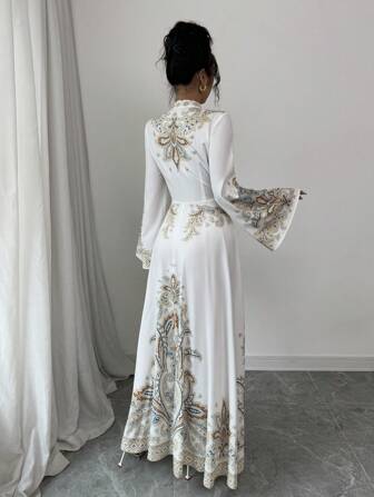 Rafferiza Elegant vintage blommig klänning med utsvängda ärmar