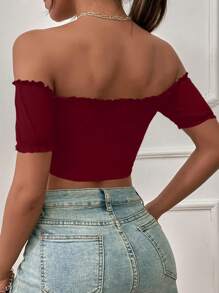 Breezaya 夏季休闲纯色露肩短款T恤