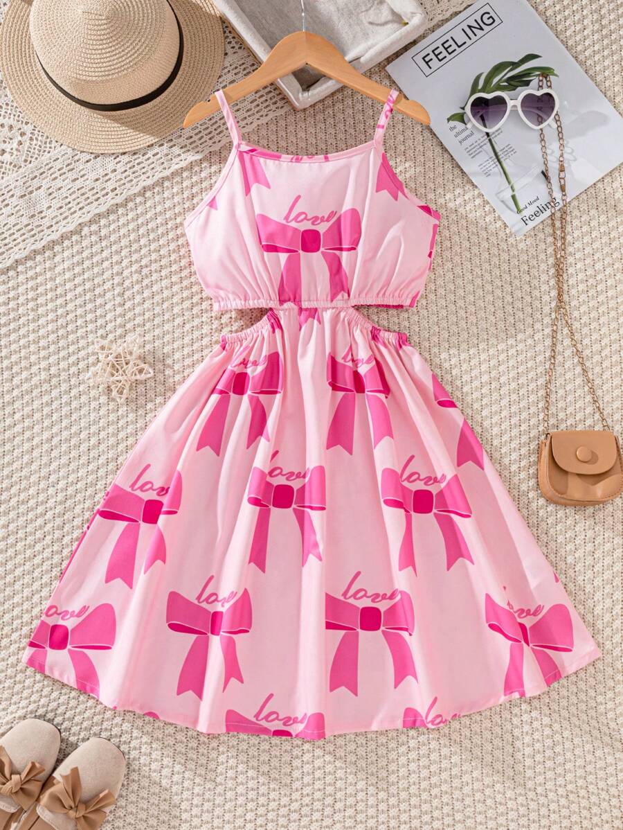 1pcs Pink 8-12 Years Old Girls Tropical Floral Print Retro Trim Camisole Mini Skirt Lightweight Outfit,Cute Summer Vacation Holiday Daily Wear Party - Pink - View 1