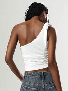 Easelle Printed Asymmetrical Neck Top Asymmetric Simple Fashion Daily Casual Summer For Women - White - View 2
