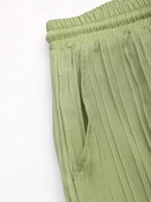 Manfinity Homme 2pcs Men's Solid Color Short Sleeve Shirt And Pants Set - Mint Green - View 3