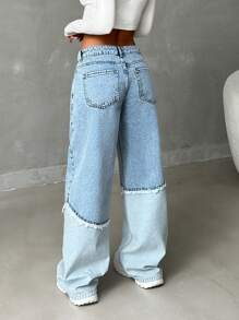 EURMUSE WOMEN LOW WAIST WIDELEG TRENDY CASUAL - Light Wash - View 2