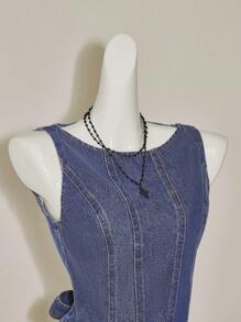 SHEIN ICON 女士无袖性感露背系带 Y2K 蝴蝶结牛仔短款上衣 - 彩色 - 查看 10