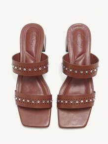 CUCCOO CHICEST Women's Laser Cutout Flower, Rhinestone Embellished Thick Block Heel Open Toe Strap Sandals, Brown - Brown - View 4