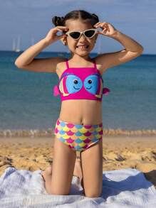 Young Girl Fish Detail Strap & Fish Scale Print Bottom Swimwear Set - Multicolor - View 7