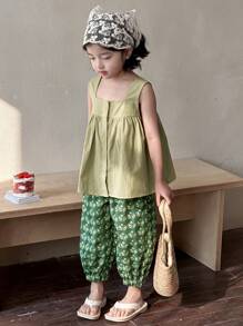 Dazy Kids 2pcs/Set Casual Everyday Wear Set For Young Girls, Minimalist & Fashionable Vacation - Green - View 7