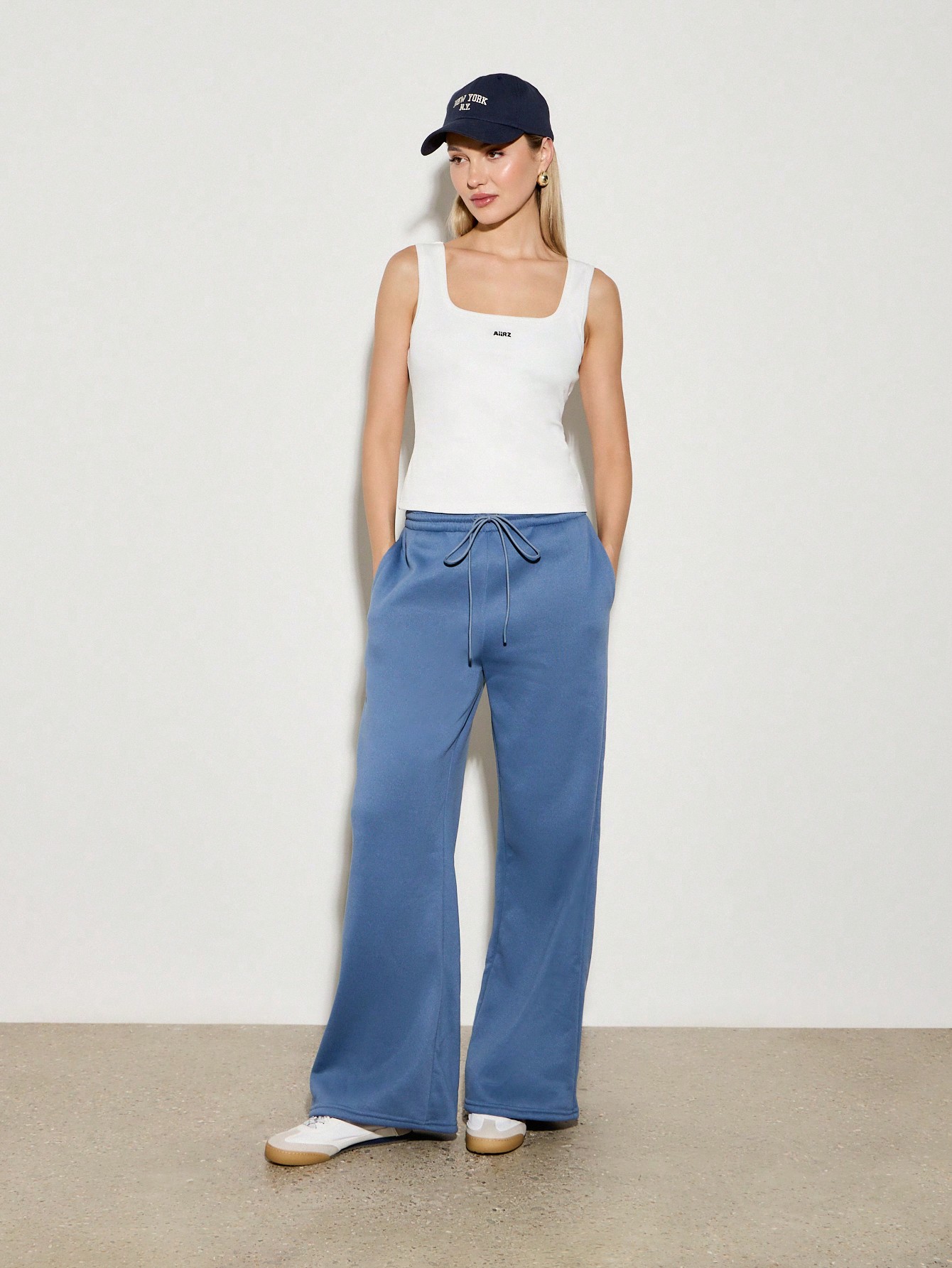 Pantaloni con coulisse in fresco lana blu