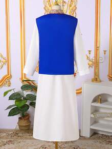 SHEIN Tween Boy Spliced Ribbon Long Sleeve Top And Modest Midi Skirt 2 Pieces Set - Multicolor - View 2