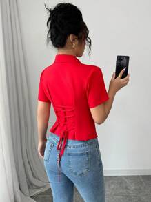 Selianne Blusa roja plisada con cuello, cintura ceñida, mangas farol, diseño retro y versátil para mujer