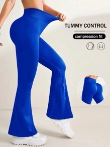 Women High Waist Flare Leg Solid Color Casual Fitness Yoga Pants