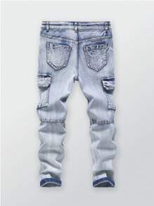 Denimly Tweenboys Casual Daily Urban Street Light Wash Chic All Year Must-Have Stretch Denim Skinny Jeans With Zipper Closure & Multi-Pockets - Light Wash - View 2