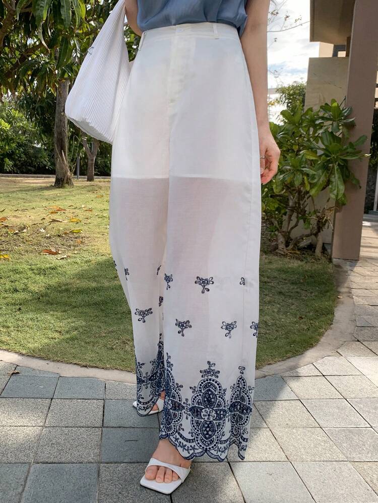 Floral Print Loose Straight Leg Women Pants Vacation