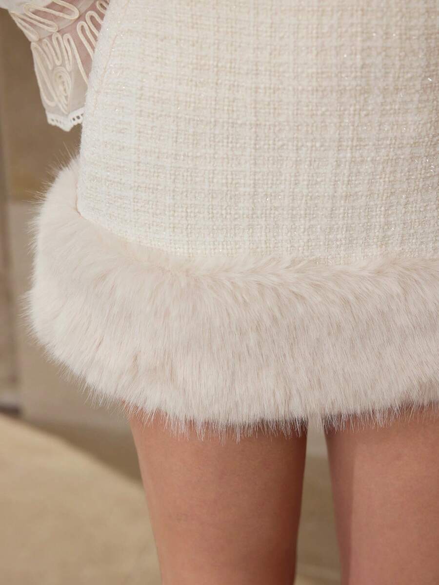 MOTF Soiréza WOOL TWEED CONTRAST FUZZY HEM SKIRT - Beige - View 2