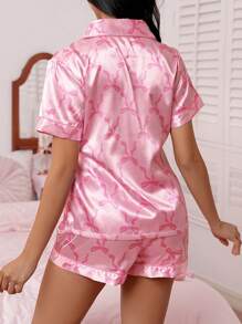 SHEIN Bowknot Colorblock Women's Pajama Set Bowknot Clothes Cozy And Elegant Details, For Fall Winter Clothes - Multicolor - View 2