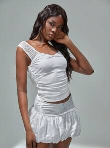 SHEIN Unity Polka Dot Mesh Splice Sexy Women's Tank Top - White - View 7