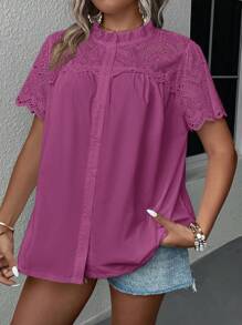 SHEIN Clasi Women Plus Size Floral Print Long Sleeve Ruffle Hem Casual Shirt