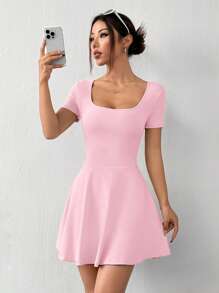 SHEIN EZwear 粉色针织女士休闲运动短裙 - 粉色 - 查看 3