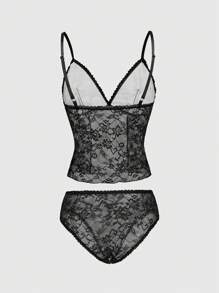 ROMWE Gothic Punk Skull & Star Strap Top And Lace Triangle Underwear Set - Black - View 2