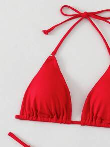 Swim Basics Women's Summer Vacation Beach Solid Color Bikini Set - Red - View 4
