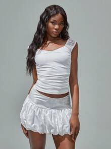 SHEIN Unity Polka Dot Mesh Splice Sexy Women's Tank Top - White - View 6