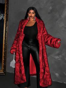 Maweii Plus Size Solid Color Long Sleeve Loose Casual Fluffy Jacket For New Year Clothes - Red - View 1