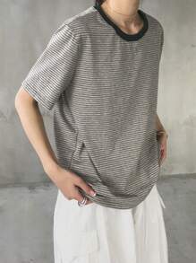 FRIFUL Maglietta a righe oversize da donna, collo tondo, stile basic, adatta all'estate